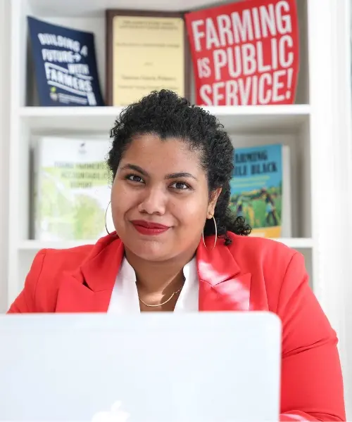 Vanessa García Polanco pictured at her computer.