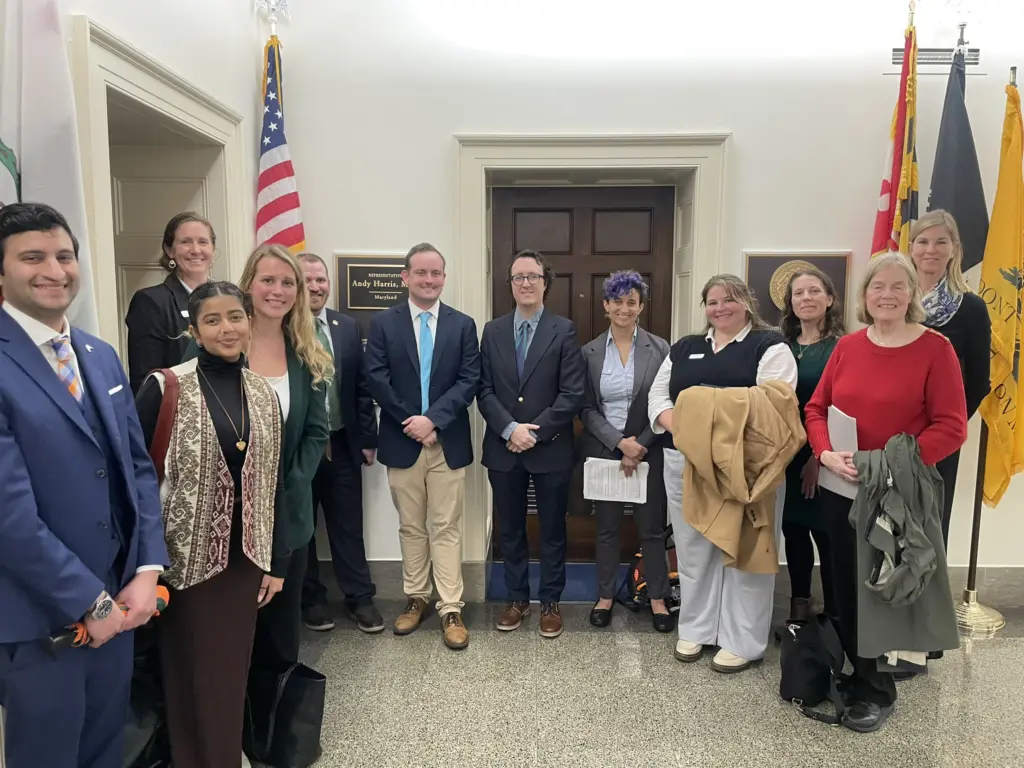 Nature Forward's Lydia Lawrence and partner advocates meet with MD Representative Harris's staff at Choose Clean Water Lobby Day on March 6, 2024