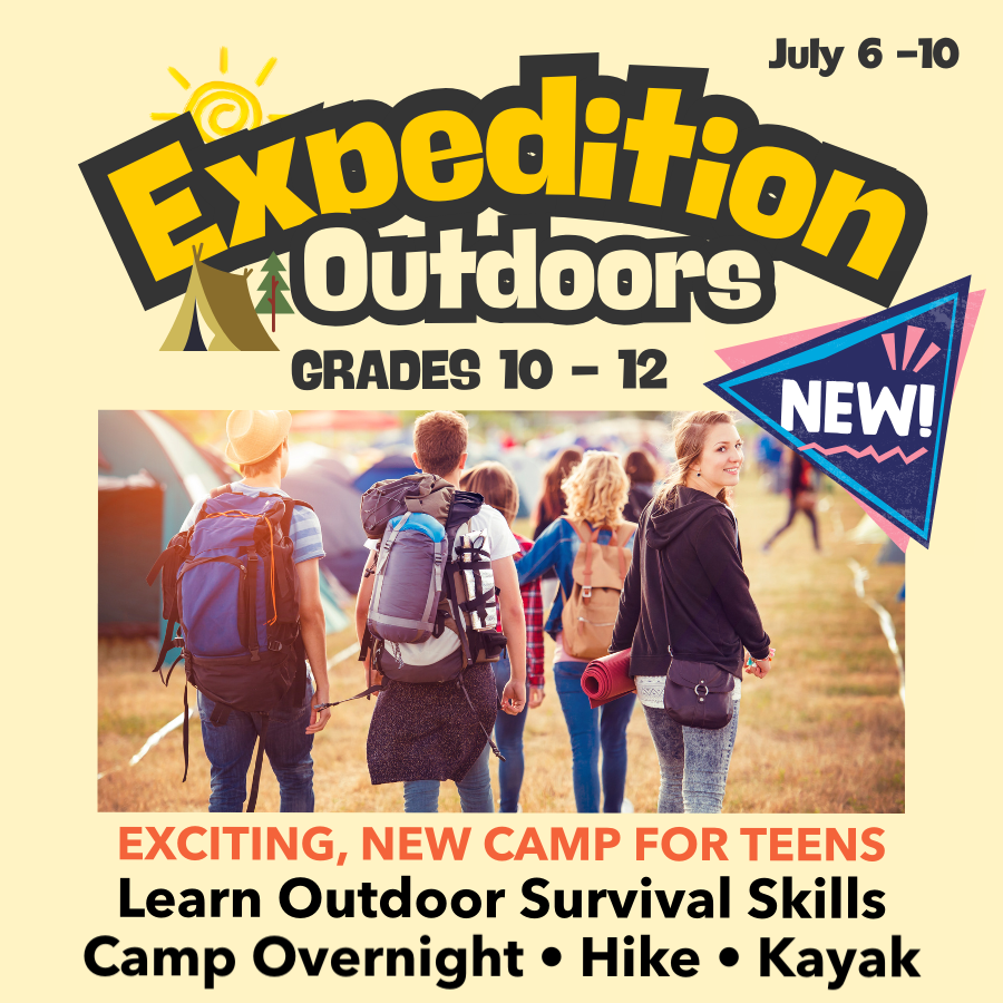 In this exciting new camp designed for teens in grades 10, 11 and 12, we’ll spend Monday at Woodend learning outdoor survival skills, embark on an off-property adventure Tuesday, then spend Wednesday-Friday at a Maryland state park where we’ll camp overnight (two nights), hike, and kayak.  