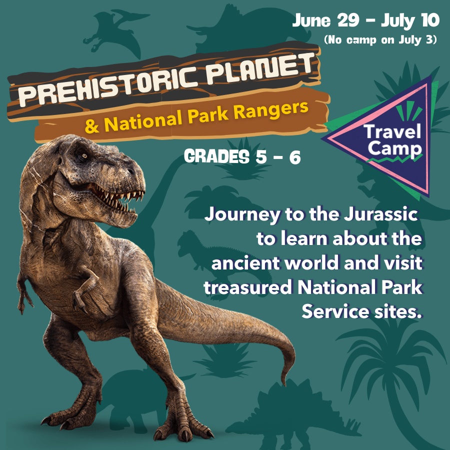 If your child loves dinosaurs, check out this camp for fifth and sixth graders. Journey to the Jurassic as we uncover a world where birds were just taking flight, ancient ferns and fauna flourished, and dinosaurs roamed the earth. We’ll learn all about this ancient world and the species that inhabited it millions of years in the past.   

 Come explore the many national wonders we are lucky to have in the DMV. We’ll visit multiple sites run by the National Park Service and experience the wildlife and views that each park offers. 
