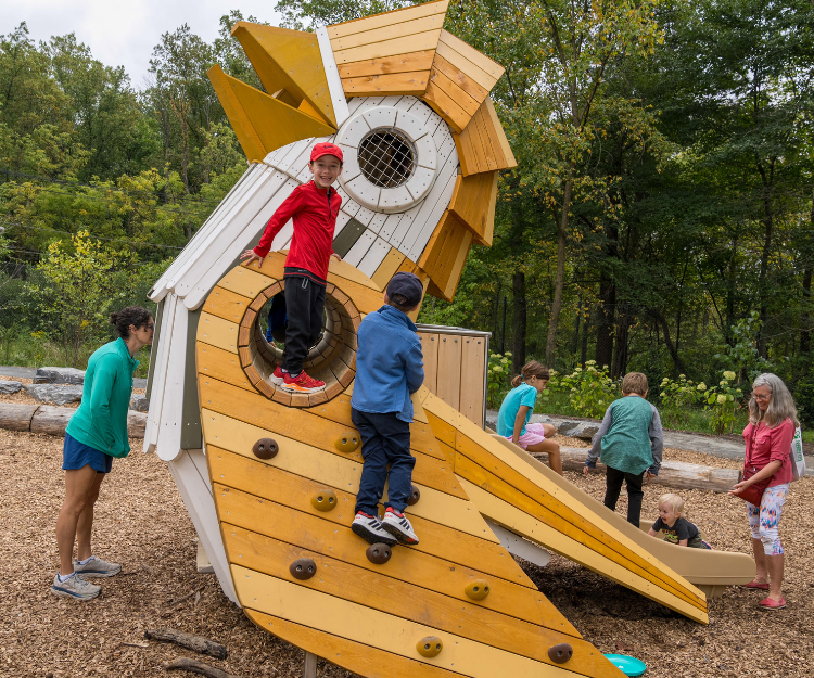 Children playing at the Wood Thrush at the Nature Play Space at Woodend Nature Sanctuary
