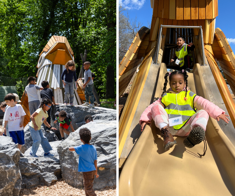 Children playing on the Wood Thrush at the Nature Play Space at Woodend Nature Sanctuary